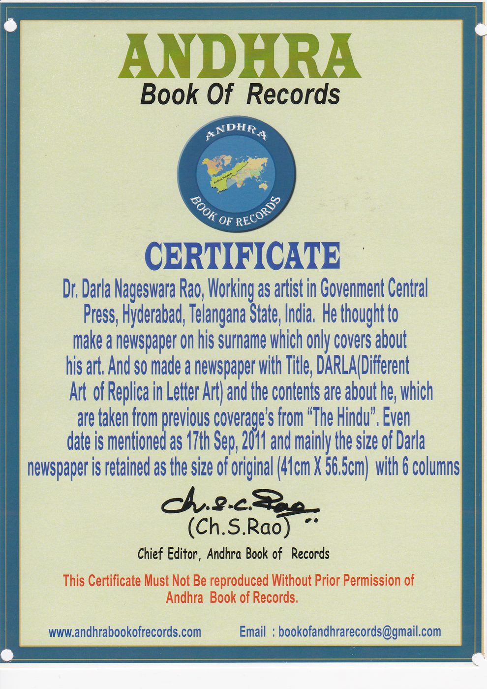 Original Artist Newspaper DARLA certificate — photo 2