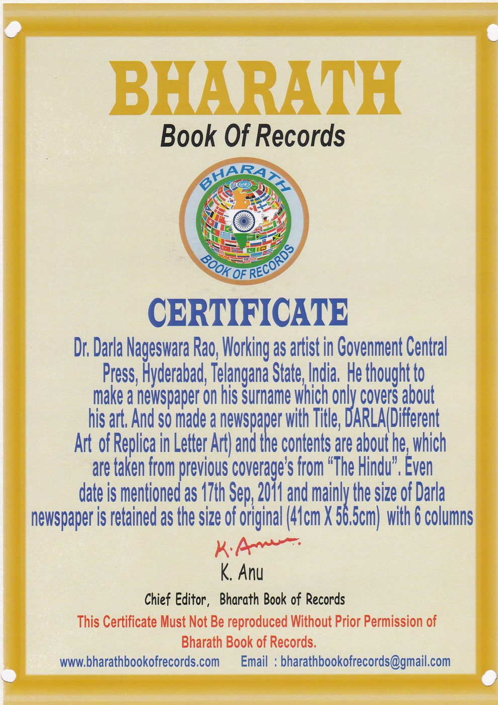 Original Artist Newspaper DARLA certificate — photo 4