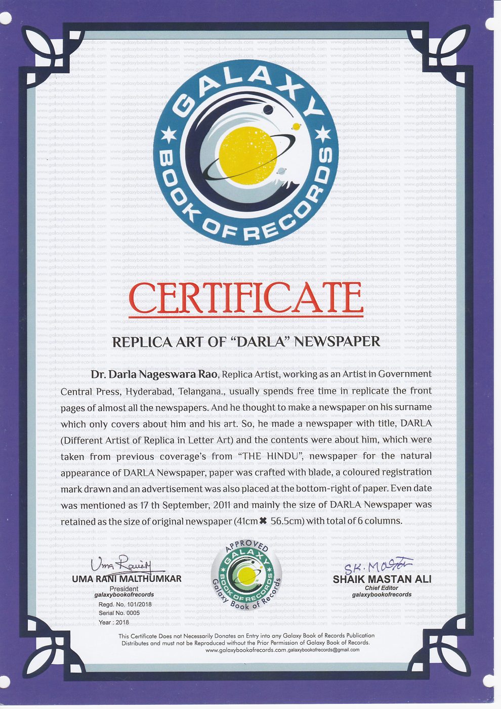 Original Artist Newspaper DARLA certificate — photo 7