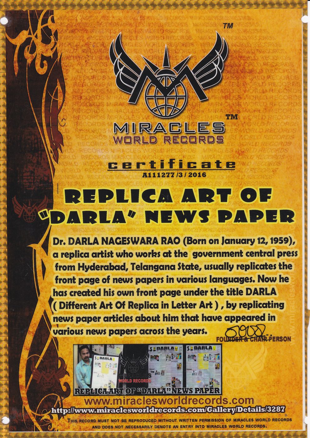 Original Artist Newspaper DARLA certificate — photo 12