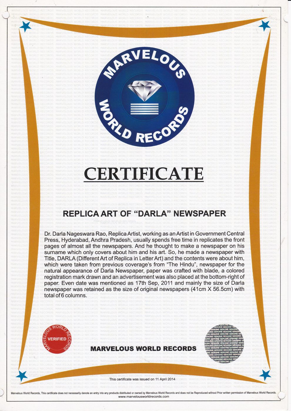 Original Artist Newspaper DARLA certificate — photo 13