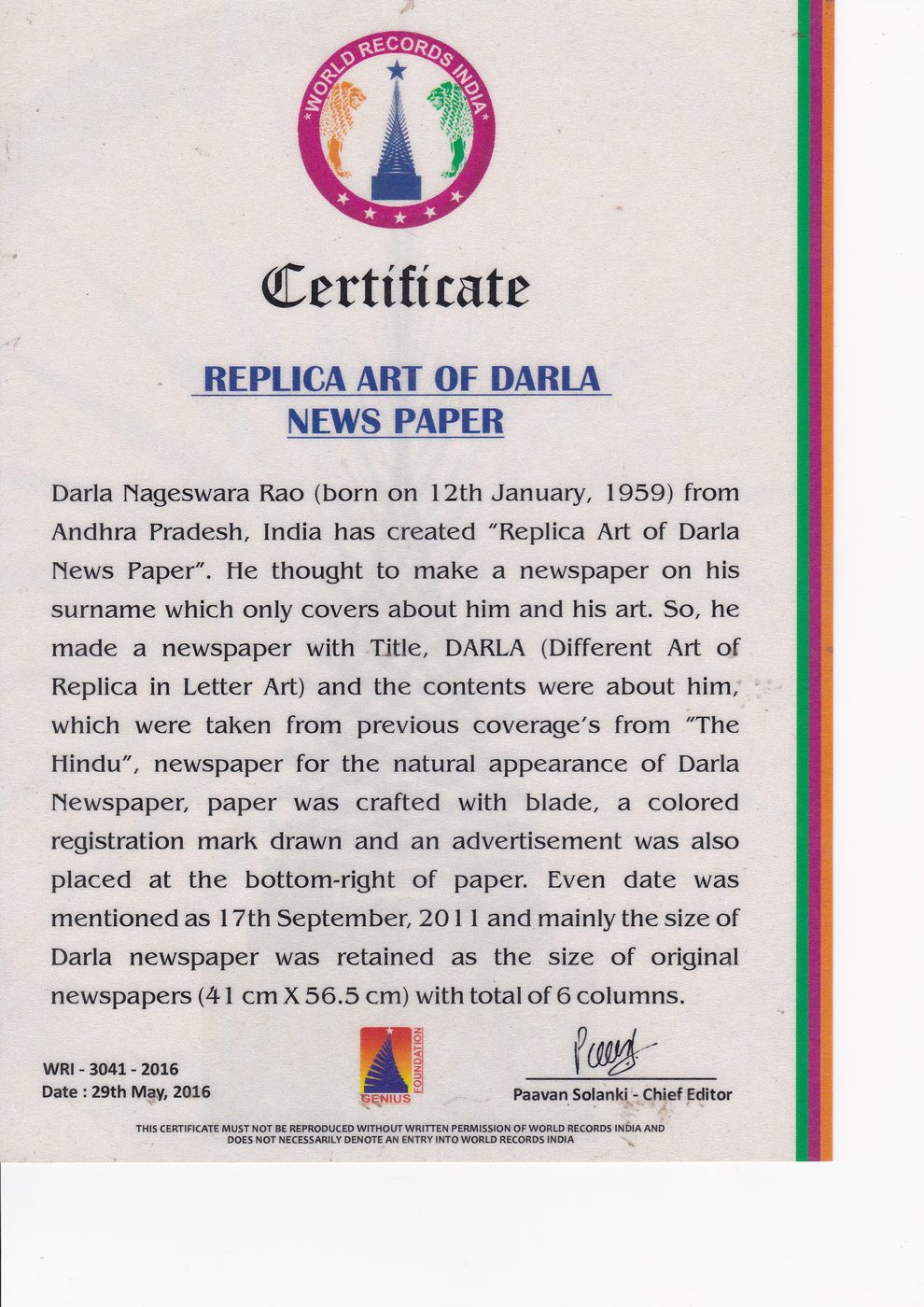 Original Artist Newspaper DARLA certificate — photo 18
