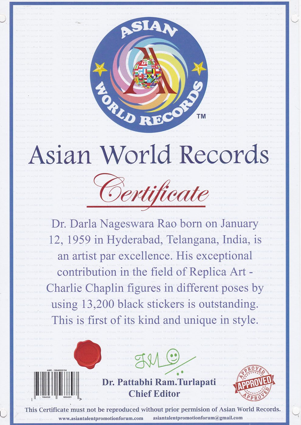 Charlie Chaplin Bindis certificate — photo 1