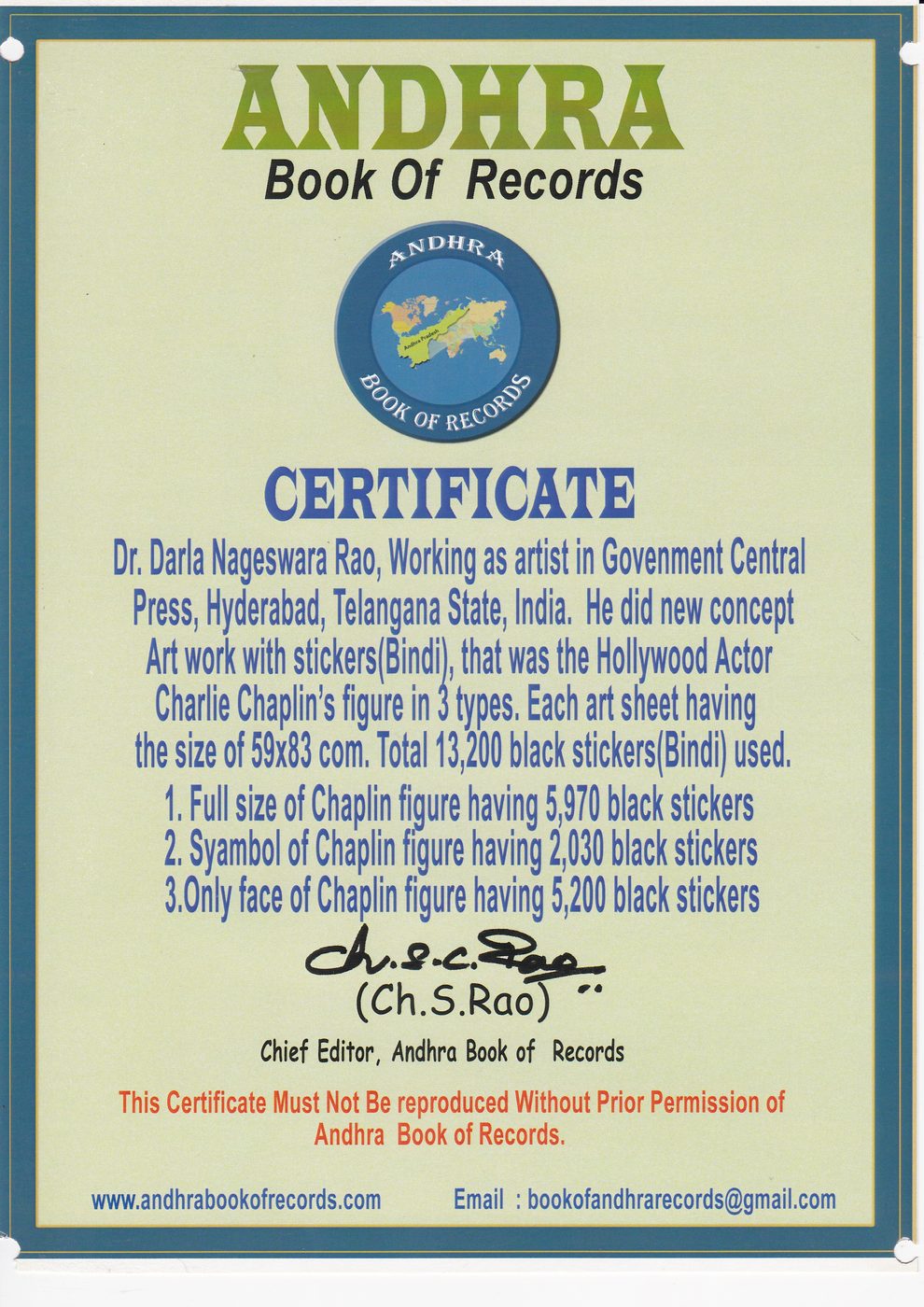 Charlie Chaplin Bindis certificate — photo 2