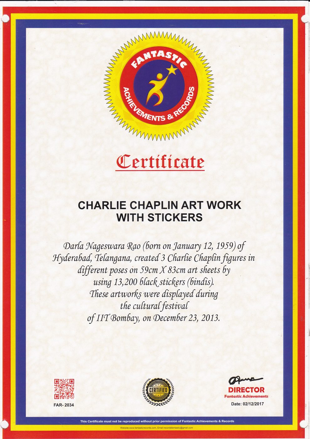 Charlie Chaplin Bindis certificate — photo 6