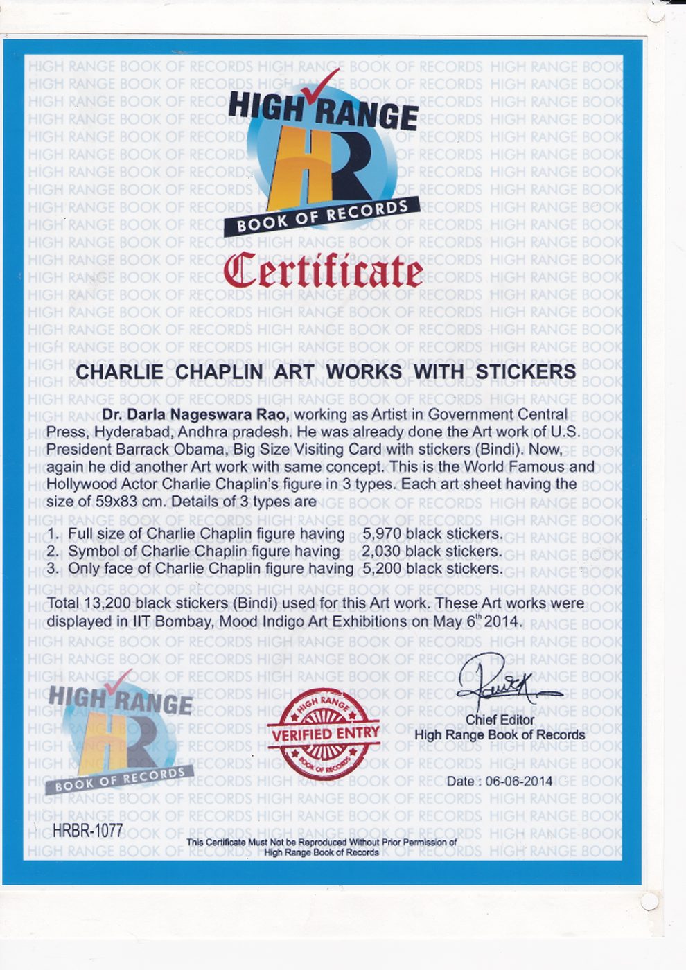 Charlie Chaplin Bindis certificate — photo 8