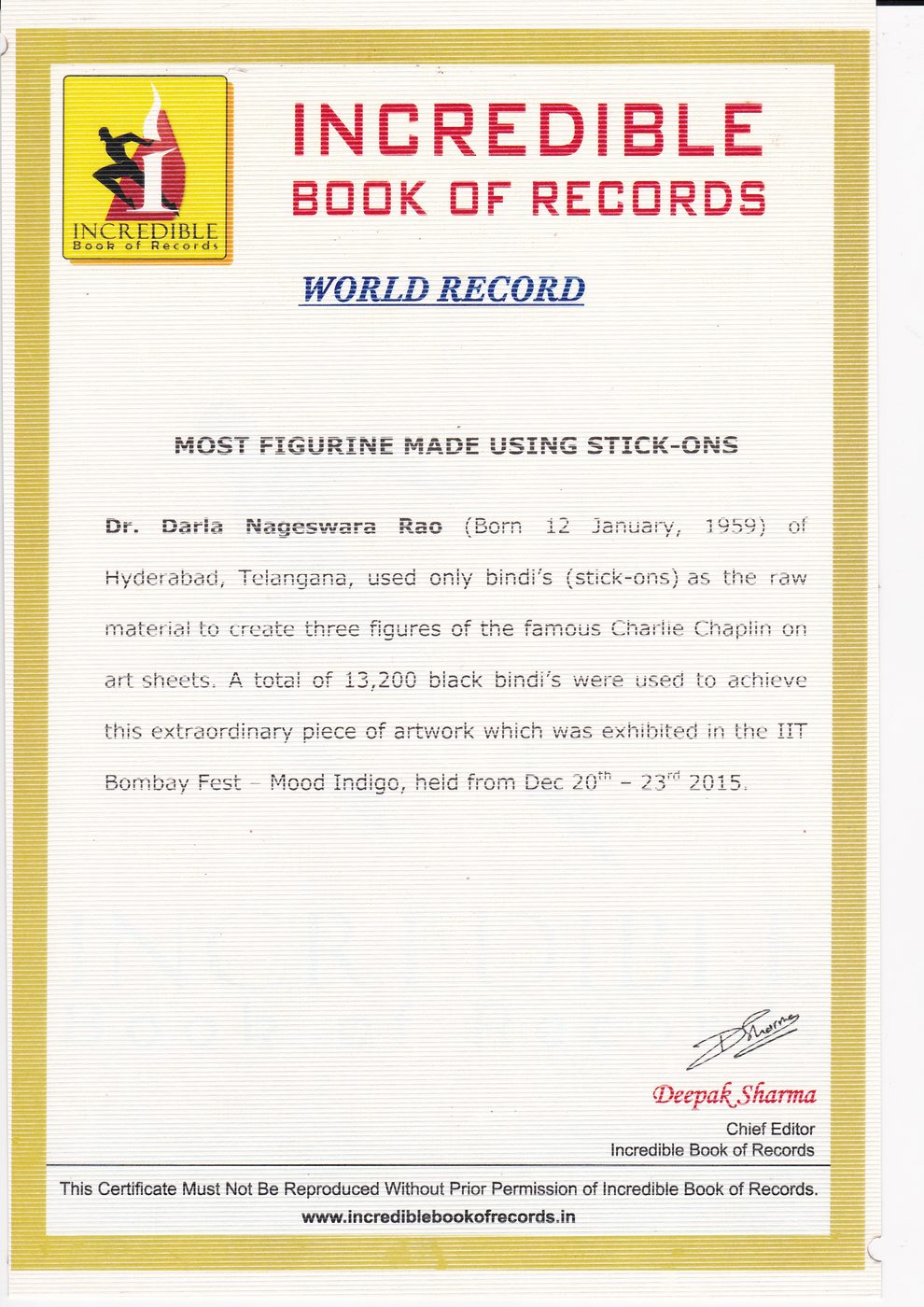 Charlie Chaplin Bindis certificate — photo 9