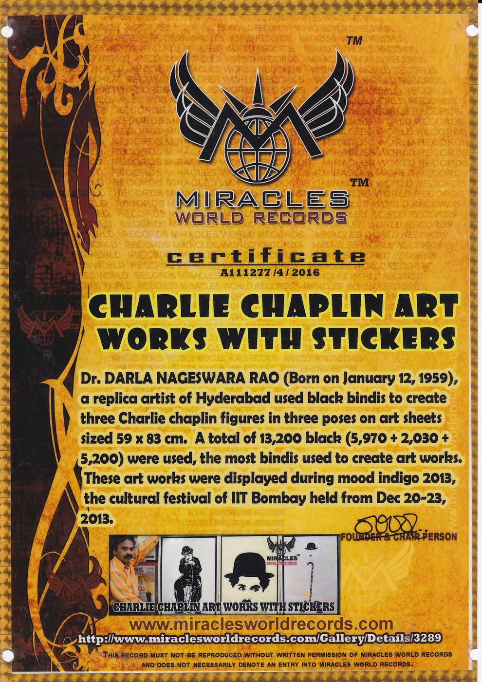 Charlie Chaplin Bindis certificate — photo 12