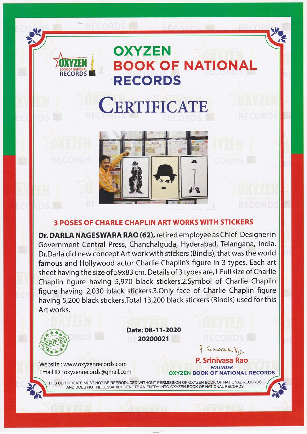 Charlie Chaplin Bindis certificate — photo 14