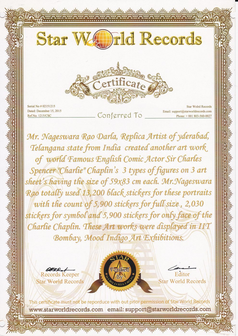 Charlie Chaplin Bindis certificate — photo 15