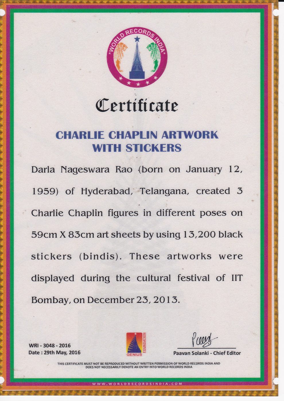 Charlie Chaplin Bindis certificate — photo 18