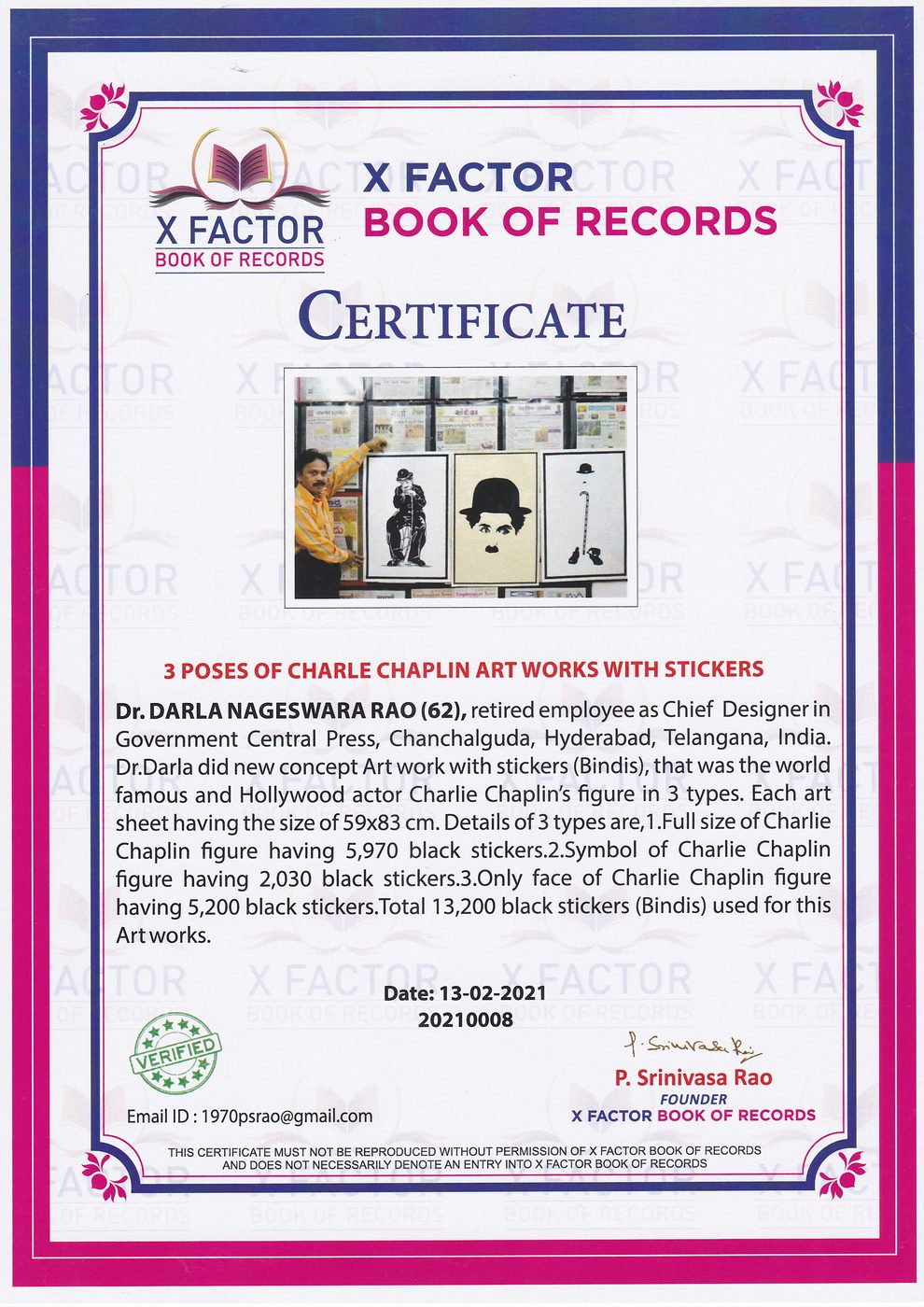 Charlie Chaplin Bindis certificate — photo 19
